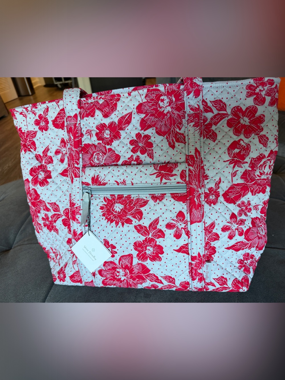 Vera Bradley Vera Tote with Red/Gray Floral Print